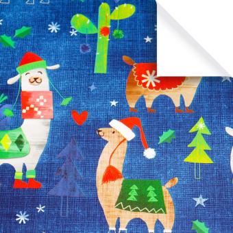 Kinder Geschenkpapier Weihnachten Bogen Lama blau 