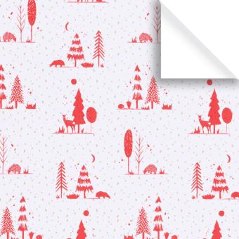 Geschenkpapier Weihnachten Bogen Tiere im Wald rot 