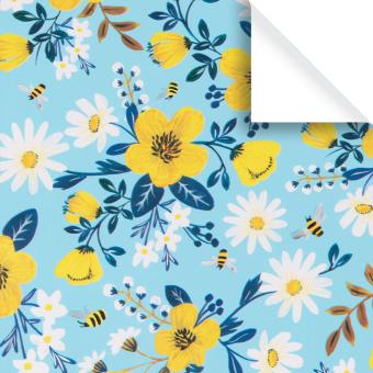 Geschenkpapier Bogen Blumen+Bienen hellblau 