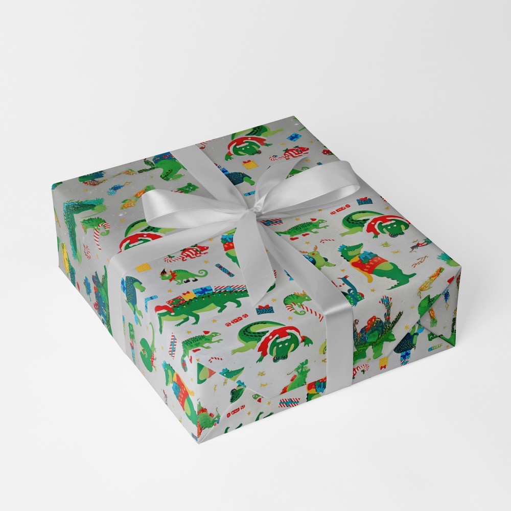 Kroko Silber Kinder Geschenkpapier Weihnachten Bg.