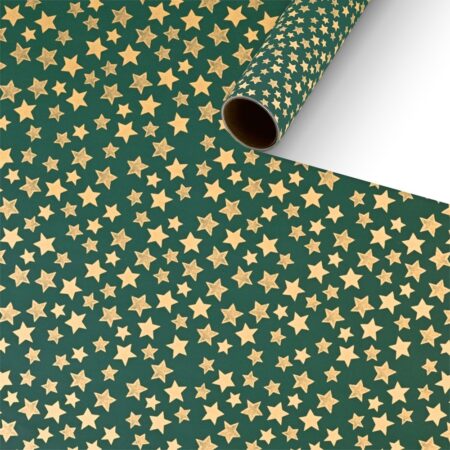Goldsterne Grün Kurzrollen Geschenkpapier