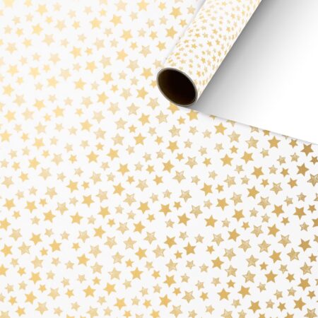 Goldsterne Weiss Kurzrollen Geschenkpapier