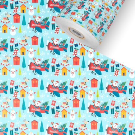 SantaFly Blau Kinder Geschenkpapier Weihnachten