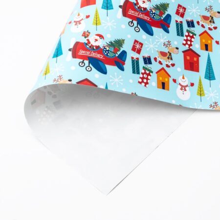 SantaFly Blau Kinder Geschenkpapier Weihnachten
